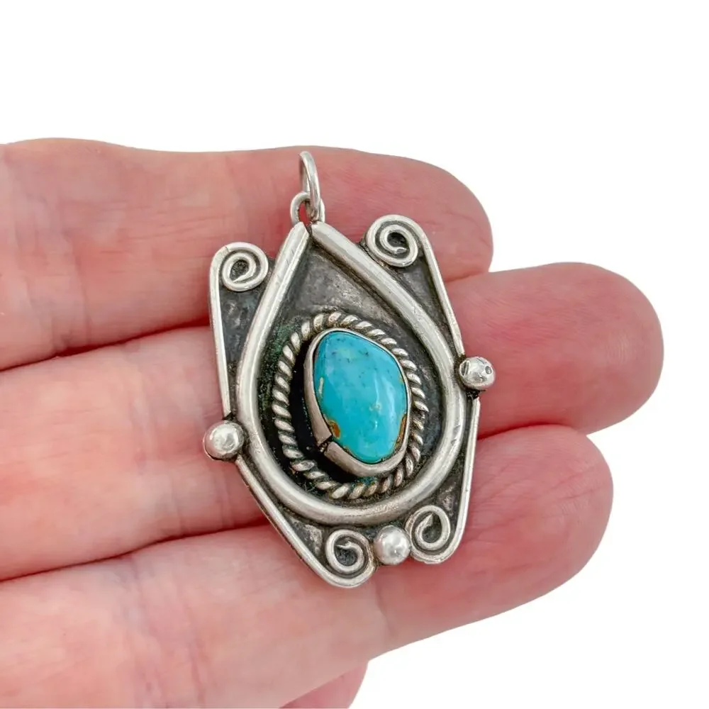 Vintage Sterling Silver 925 Turquoise Shadowbox Pendant